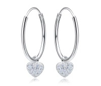 Heart with CZ Stone Silver Hoop Earring HO-1643